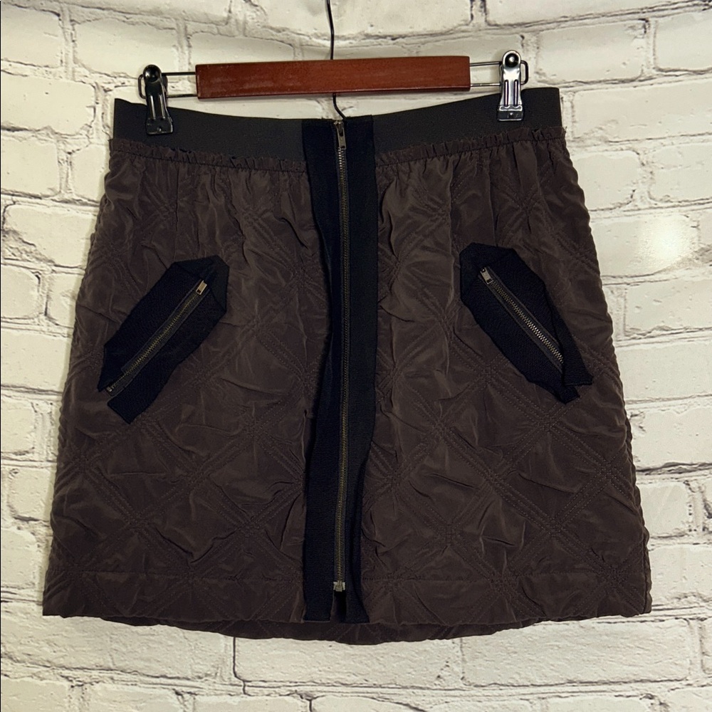 Anthropologie Leifnotes Brown & Black Quilted Zipper Front Skirt Size 8